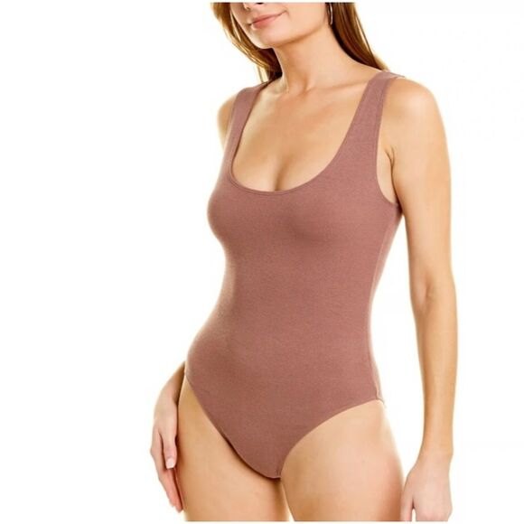 Good American Ribbed Bodysuit Size 4 Body Contour Brown Stretch Comfy - Picture 1 of 7